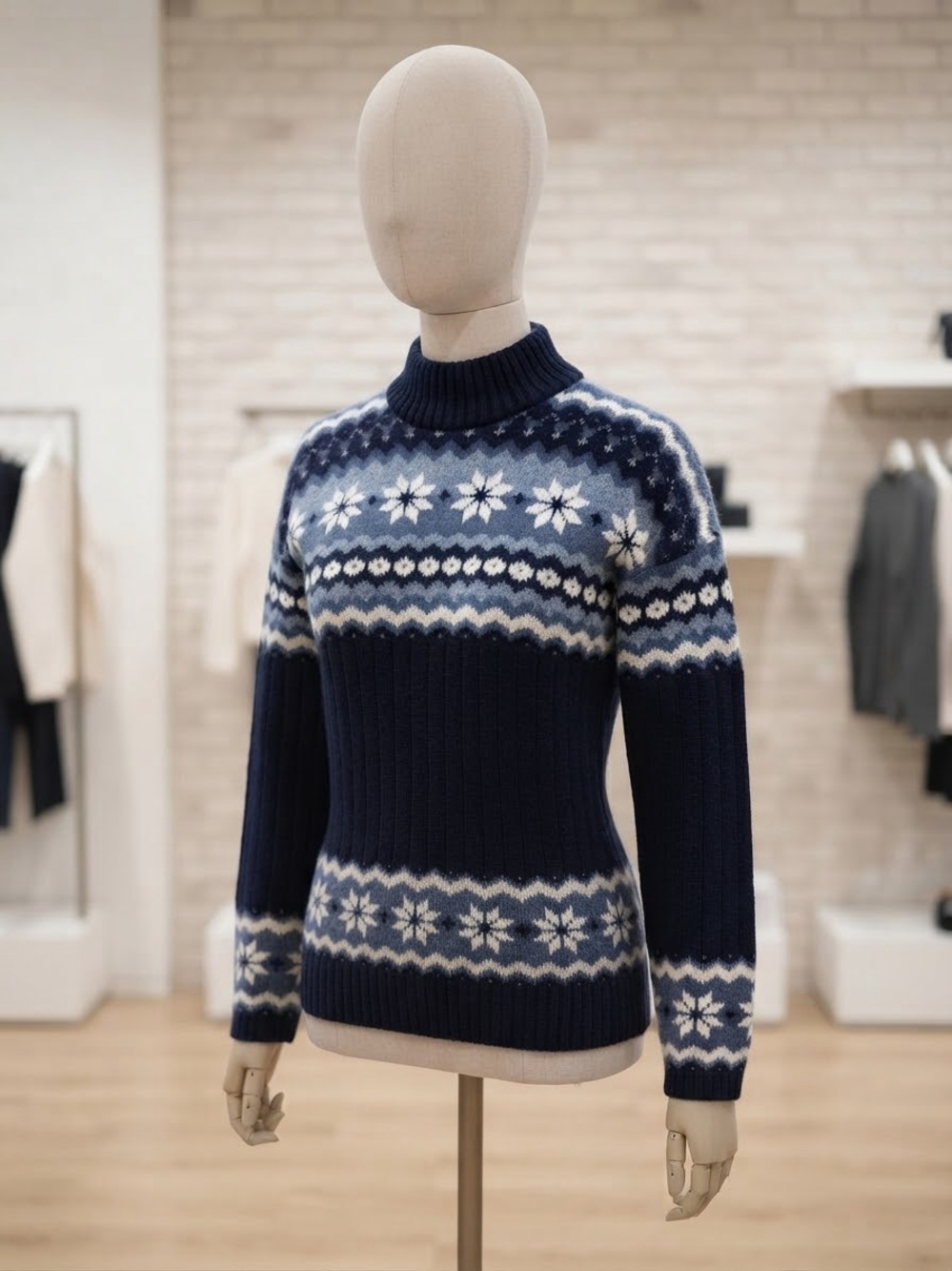 Vintage Blue Fair Isle Turtleneck Nordic Winter Sweater Women’s Small